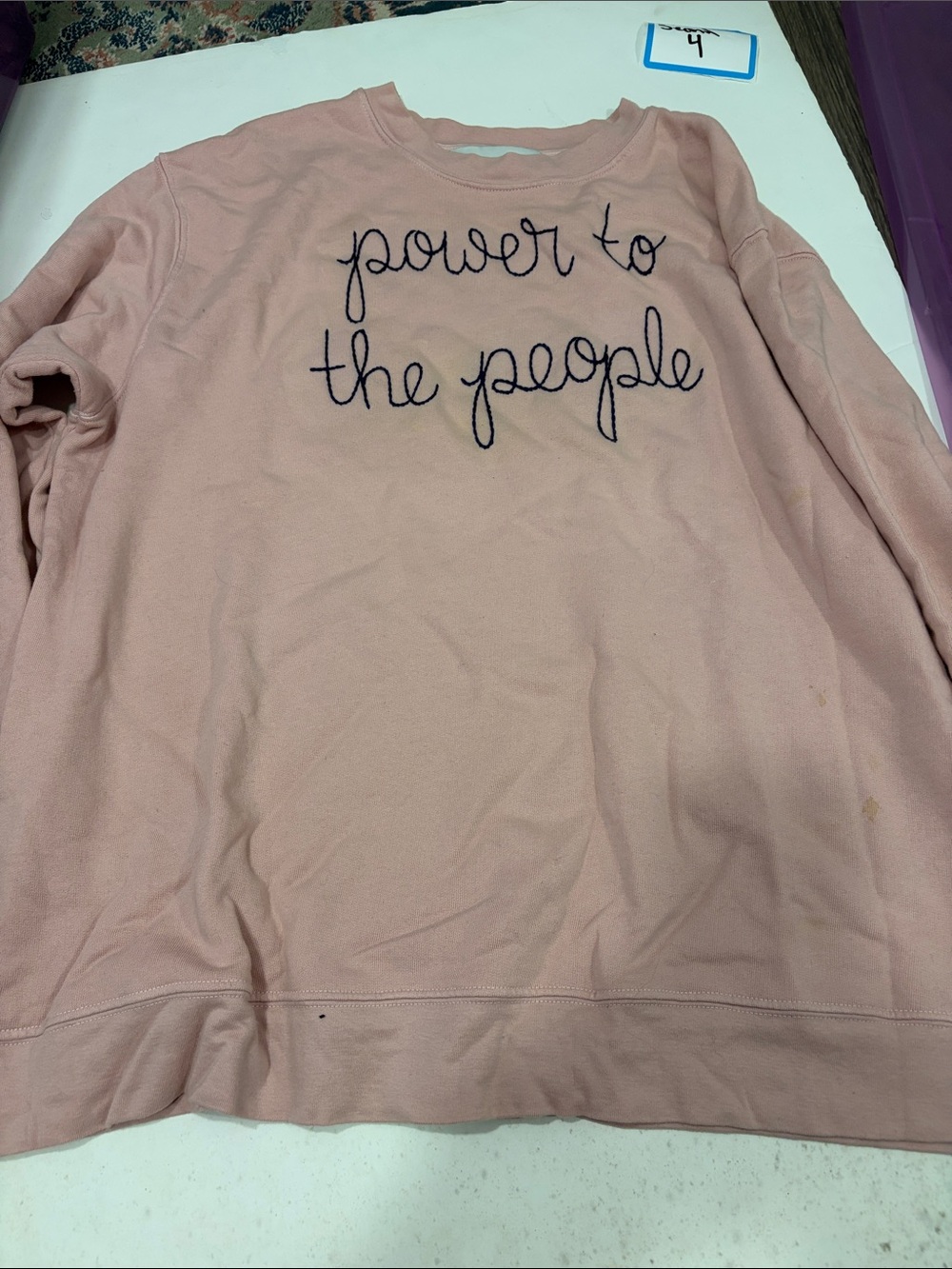 Women's Pink Crewneck Sweatshirt with 'Power to the People' Embroidery
